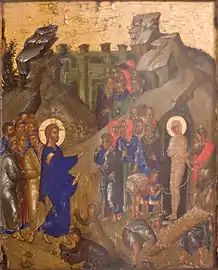 The Resurrection of Lazarus, Byzantine icon, late 14th  – early 15th century, (From the Collection of G. Gamon-Gumun, Russian museum)