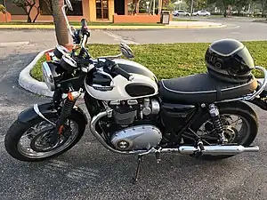 Mainly black motorcycle with white accents parked in Florida