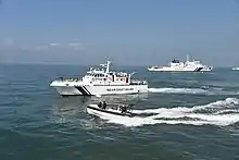 ABG-class fast interceptor with ICGS Varaha OPV during rescue exercise