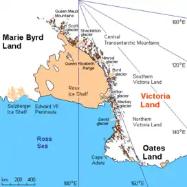 The Scott Glacier in relation to its surroundings.