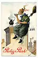 Swedish Easter card from 1916. Witch with broom and coffee pot.