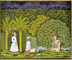 Akbar and Tansen Visit Haridas in Vrindavan, Rajasthan style, c. 1750.