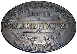 A brass plaque from an Andrew Barclay locomotive of 1925