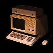 Apple Lisa, with an Apple ProFile external hard disk sitting atop it.