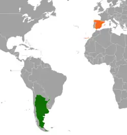 Map indicating locations of Argentina and Spain