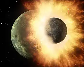 Image 91Artist's impression of the enormous collision that probably formed the Moon (from History of Earth)