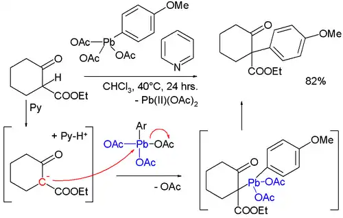 C-alkylation of p-methoxyphenyllead triacetate