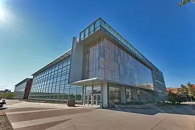 the main entrance to the Biodesign Institute building.