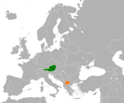 Map indicating locations of Austria and North Macedonia