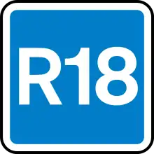 Blue rectangle with R18 in centre