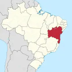 Location of State of Bahia in Brazil