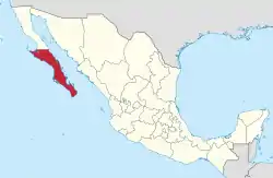 Map of Mexico with Baja California Sur highlighted