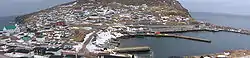 Panoramic view overlooking harbour and community, March, 2007