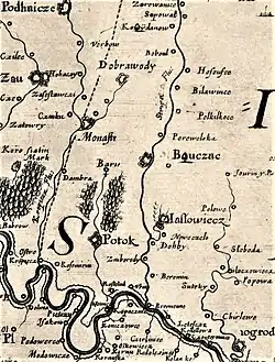 de Beauplan 1650 map with Jazłowiec and Buczacz