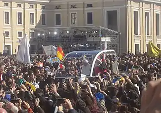 Benedict XVI in the popemobile at his final Wednesday General Audience in St. Peter's Square on 27 February 2013