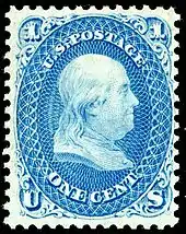 Benjamin Franklin Issue of 1861 from the first series of US Postage Stamps produced by the National Bank Note Co (later called the American Bank Note Co.