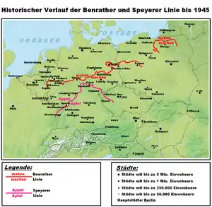 The Speyer line, dividing the Central German dialects from the High Franconian dialects