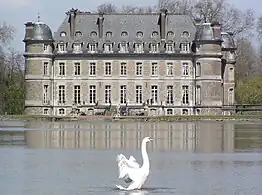 A swan in the moat