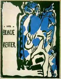 DER BLAUE REITER almanac 1912, cover by Wassily Kandinsky. Two groups of Expressionist painters: "Der Blaue Reiter" in Munich since 1912 and "Die Brücke" in Dresden since 1905.