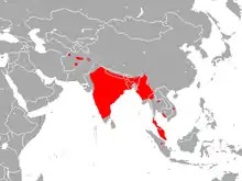 Across southern Asia from Afghanistan to Vietnam