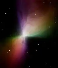 This Hubble image was recorded using polarizing filters (analogous to polarized sunglasses) and color-coded by the angle associated with the polarized light.