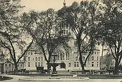 Historic view of Taunton Green with Bristol County Superior Courthouse in the distance