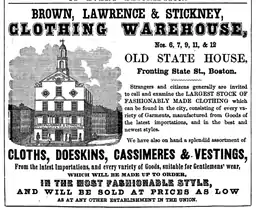 Advertisement for Clothing Warehouse in the Old State House, 1849