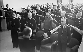 Dozens of Wehrmacht officers performing the Nazi salute