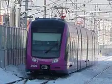 A light-rail vehicle of the Changchun Rail Transit in Changchun, China