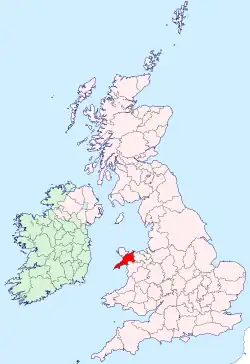 Caernarfonshire shown within the United Kingdom