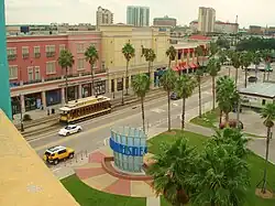 Overlooking Channelside Drive from the parking garage. Foreground: Channelside Bay Plaza Background: Harbour Island skyline