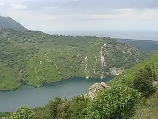 Looking northeast from Chiatra towards the dam, Tyrrhenian Sea in background