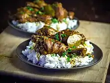 Chicken adobo on rice