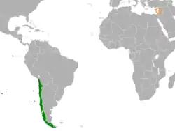 Map indicating locations of Chile and Lebanon