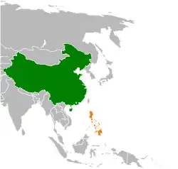 Map indicating locations of China and Philippines