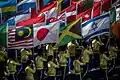 Flags of different countries in the closing ceremony.