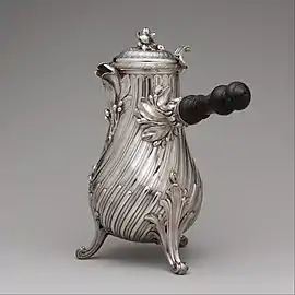 Image 9Kaffa kalid coffeepot, by French silversmith François-Thomas Germain, 1757, silver with ebony handle, Metropolitan Museum of Art (from History of coffee)