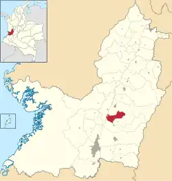 Location of the town and municipality of Guacari in the Valle del Cauca Department.