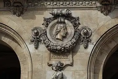 Neoclassical festoon on the facade of the Palais Garnier, Paris, designed by Charles Garnier, 1860–1875