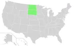 North and South Dakota in light green