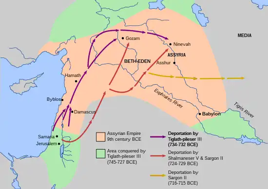 Image.https://en.wikipedia.org/wiki/Assyrian_captivity#/media/File:Deportation_of_Jews_by_Assyrians.svg