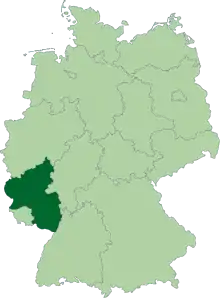 Map of Germany: Position of Rheinland-Pfalz highlighted