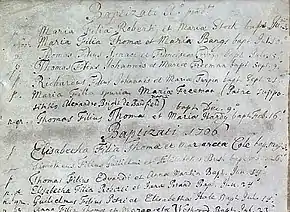 A monochrome image of a piece of paper with several handwritten entries, with the details organised in columns.