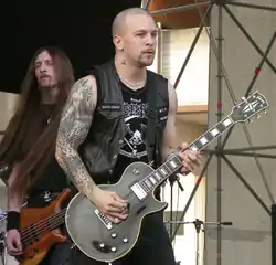 Dissection live in 2005 (vocalist and guitarist Jon Nödtveidt at front)