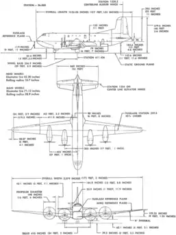 3-view line drawing of the early Douglas C-124A Globemaster II