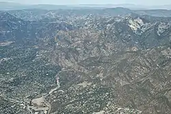 Aerial view of Altadena and Eaton Canyon