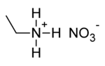 Partially condensed, skeletal formula of ethylammonium nitrate with some explicit hydrogens added