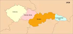 In 1928, Moravia was merged into Moravia-Silesia, one of four lands of Czechoslovakia, together with Bohemia, Slovakia and Subcarpathian Rus.