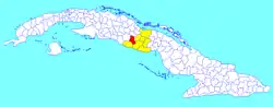 Fomento municipality (red) within  Sancti Spíritus Province (yellow) and Cuba