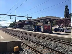 Double-track railway line with side platforms